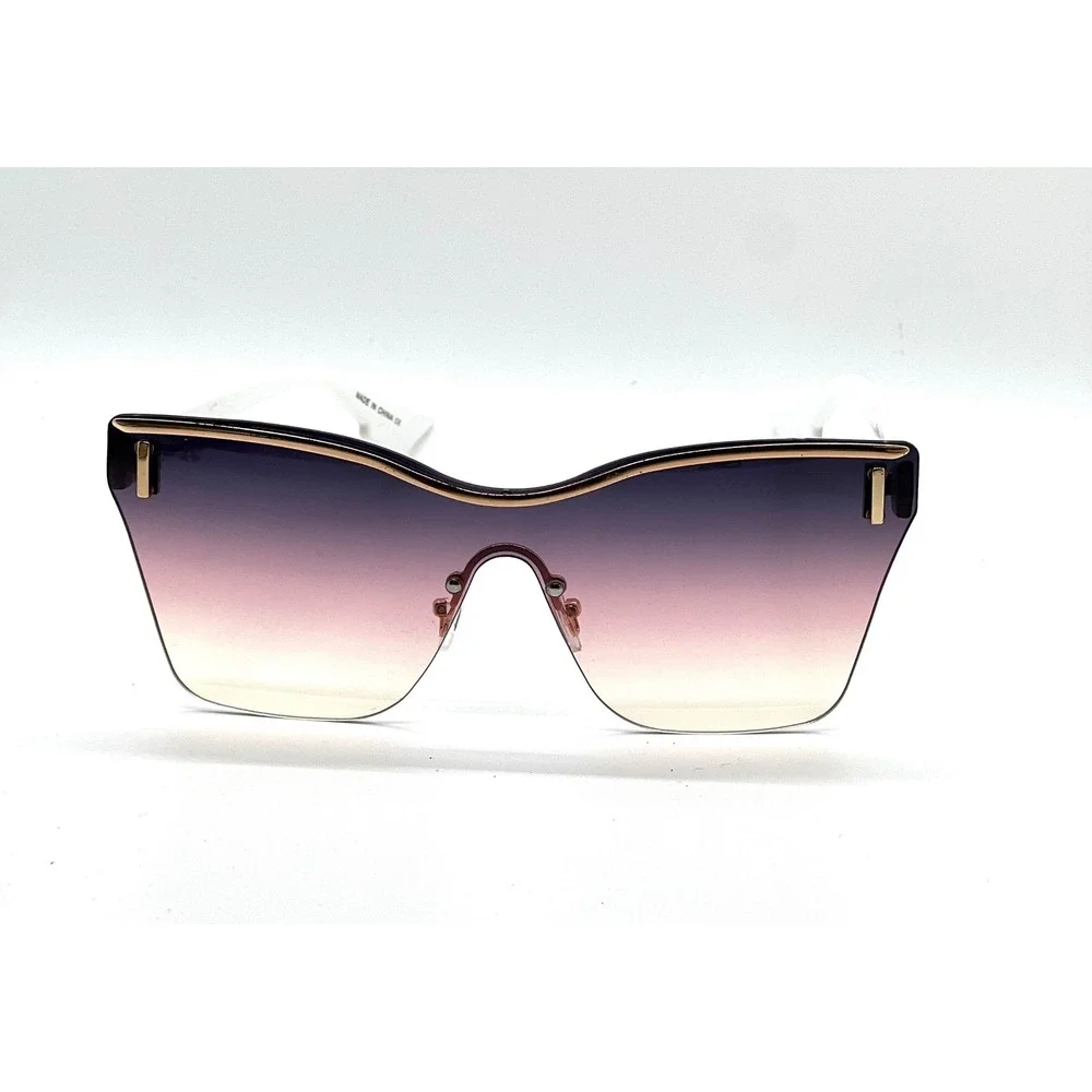 Womens Oversized Shield Sunglasses Purple Gradient Lens White Gold Trim Fashion